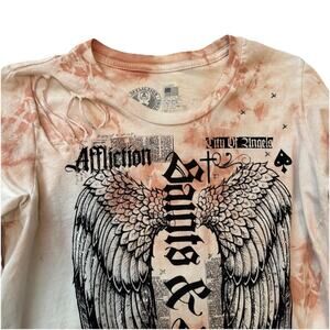 Affliction Women’s L Cutout Shirt City Of Angels Saints & Sinners Distressed USA